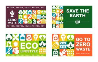 The set of card design with Zero Waste Patterns and geometric icons in a Bauhaus Eco Graphic vector