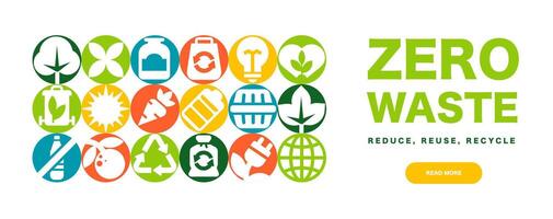 The banner Zero Waste, a Bauhaus design with Simple Geometric icons in circles for Ecology themes vector