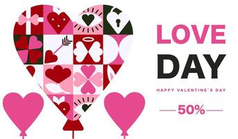 The business banner, Geometric Romantic with text sale, Design template with Love Patterns and Icons vector