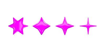 3d Icons Set Vibrant Pink Geometric Star Shapes Collection Shiny Glossy Graphic Elements Isolated On Transparent Background vector
