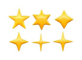 3d Yellow Glossy Stars Set Different Shapes Shiny Plastic Icons Realistic Isolated. For Web design, UI design and Social Media Banners vector