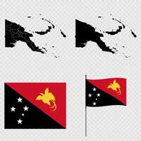 Set of maps, flag and flagpole of Papua New Guinea. illustration. vector