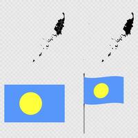 Set of maps, flag and flagpole of Palau. illustration. vector