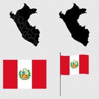 Set of maps, flag and flagpole of Peru. illustration. vector