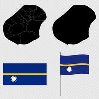 Set of maps, flag and flagpole of Nauru. illustration. vector