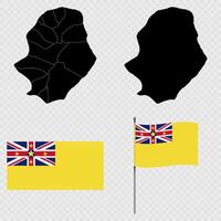 Set of maps, flag and flagpole of Niue. illustration. vector