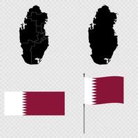 Set of maps, flag and flagpole of Qatar. illustration. vector