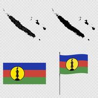 Set of maps, flag and flagpole of New Caledonia. illustration. vector