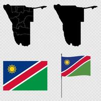 Set of maps, flag and flagpole of Namibia. illustration. vector