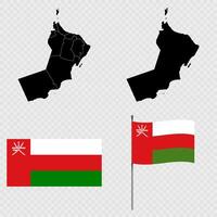 Set of maps, flag and flagpole of Oman. illustration. vector