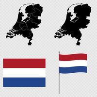 Set of maps, flag and flagpole of Netherlands. illustration. vector