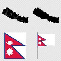Set of maps, flag and flagpole of Nepal. illustration. vector