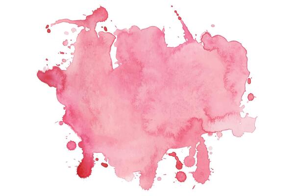 Abstract Pink Watercolor Stain of Ink Paint. Pink Watercolor Splatter on White Background. Aquarelle splash with drops stains