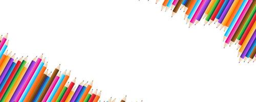 multicolor color pencil in corners in transparent background banner template vector