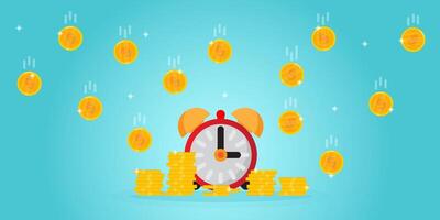 clock with money rain as passive income that generate money with time for business future planning, investing, stock market, growth business banner background vector