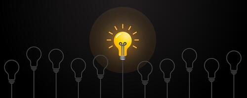 bulb shine in dark with dead bulb that give light to all sign as one great idea is bright in dark black background vector