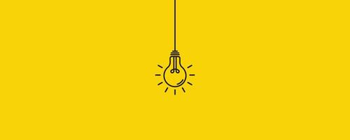 lighted bulb black line in bright yellow background for inspire in new ideas in business, studying, innovations vector