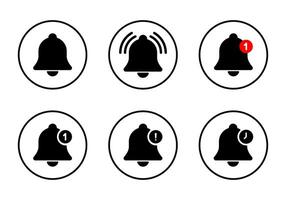 Notification bell icon set collection on circle line. Alert, alarm reminder sign symbol vector