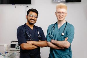 Two doctors standing together in a hospital photo