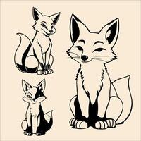 foxes in different poses, one sitting and one standing vector