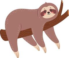 Adorable cartoon sloth hanging on a tree branch, enjoying its peaceful existence in the rainforest, a charming representation of tranquility and nature's beauty vector