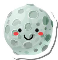 Cartoon moon with craters and a smiling face, expressing happiness and joy, perfect for children's books, educational materials, or any project needing a cute and friendly lunar character vector