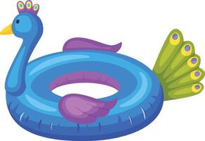 Vibrant inflatable peacock float, adding a playful and stylish touch to summer water activities, perfect for relaxing in the pool or enjoying fun filled days at the beach vector