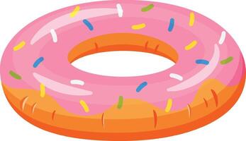 Large inflatable pink and orange donut shaped swimming pool float with colorful sprinkles isolated on white background, perfect for summer fun and relaxation vector
