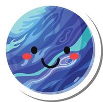 Cartoon drawing of a smiling blue planet with rosy cheeks, representing happiness, joy, and positive emotions associated with earth and environmental awareness vector