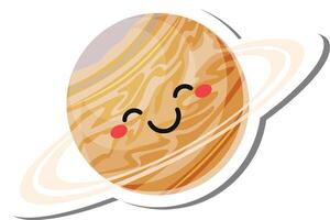 Jupiter, the largest planet in the solar system, smiling with pink cheeks and surrounded by its iconic rings, creates a cheerful and educational kawaii illustration vector