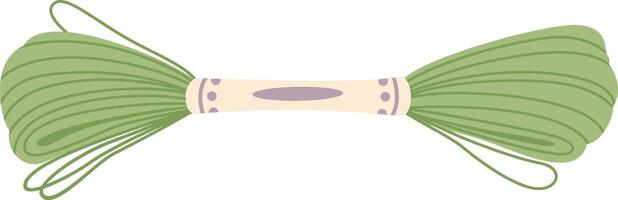 Green embroidery floss wound around a label, useful for needlework, sewing, and crafting projects, representing creativity and handmade crafts vector