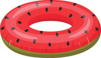 Bright red inflatable ring featuring a playful black watermelon seeds pattern, floating effortlessly on a pool, embodying fun and relaxation during summer vacations in the sun vector