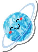 Cartoon representation of a smiling planet with rings, radiating happiness and charm, perfect for children's books, educational materials, or any project needing a touch of cosmic joy vector