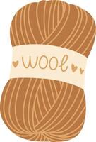 Light brown ball of natural wool yarn with a cream label showing the word wool and hearts, suggesting a cozy and handmade feel, perfect for knitting and crochet projects vector