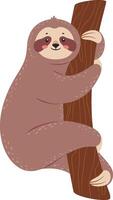 Adorable cartoon sloth clinging to a tree branch, enjoying its peaceful moment in nature, perfect for children's books, illustrations, and nature themed projects vector