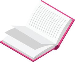 Open book featuring a pink cover lies flat, revealing blank pages lined for writing, symbolizing the beginning of a new chapter, story, or creative project waiting to unfold vector