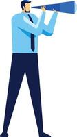 Businessman holding a telescope, searching for new business opportunities while focusing on vision, strategy, and planning for future success and growth in a competitive market vector