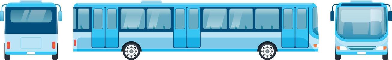 Presenting a comprehensive view of a modern city bus, showcasing its front, side, and rear perspectives, ideal for transportation and travel related projects vector