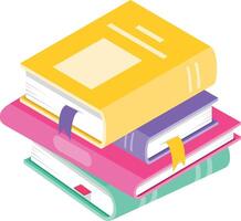 Stack of colorful books with bookmarks invites viewers to explore the world of literature, education, and knowledge, symbolizing the joy of reading vector