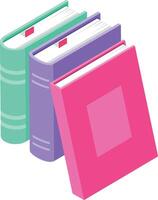 Three colorful books, featuring bookmarks, are arranged together, offering an isometric perspective that highlights their vibrant hues and organized presentation vector