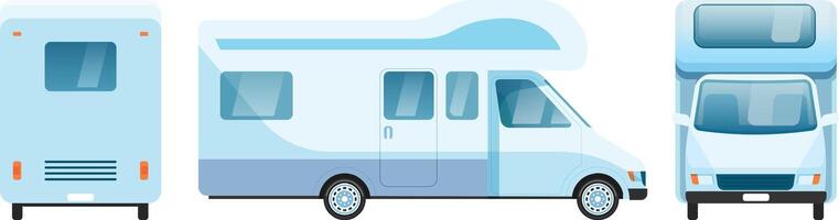 Modern camper van showing front, back and side view, perfect for advertising and showcasing vehicle features, offering comfortable travel and accommodation vector