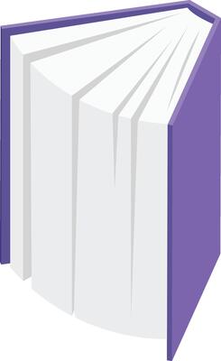 Open hardcover book featuring white pages and a vibrant purple cover, presented from an isometric angle, evoking themes of reading, knowledge, and information sharing