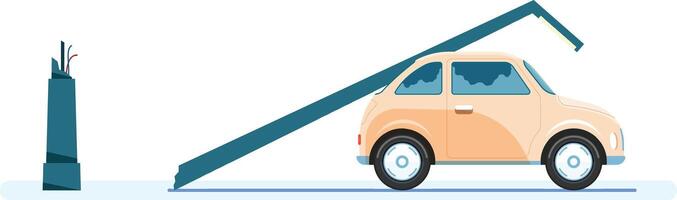 Power outage causing a falling electric pole crushing a car during earthquake or hurricane showing infrastructure damage and insurance claim concept vector