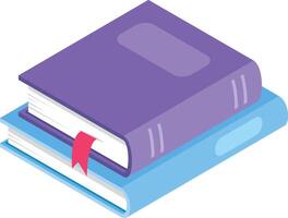 Purple book resting atop a light blue one, both featuring white pages, creating an isometric illustration that embodies the concepts of learning and reading in a modern style vector