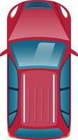 Red car viewed from above, highlighting the roof, hood, windows, and windshield. Capturing an aerial perspective of a parked vehicle, showcasing modern automobile design vector