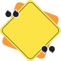 Yellow quote box with orange shapes framing a blank area, providing ample copy space for testimonials or important messages, accented by quotation marks vector