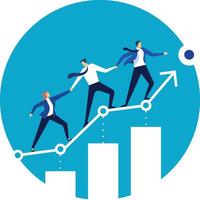 Business team climbing a growing chart, helping and supporting each other to achieve a common goal, symbolizing teamwork, collaboration, and success in business vector