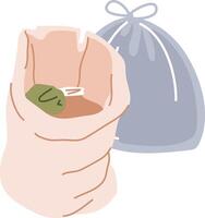 Biodegradable trash bag full of organic waste and empty tied plastic trash bag promoting responsible waste management and recycling practices vector
