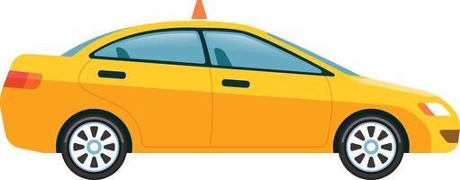 Passenger car functioning as a taxi cab, distinguished by its vibrant yellow color and illuminated roof light, waiting patiently for passengers on an urban street vector
