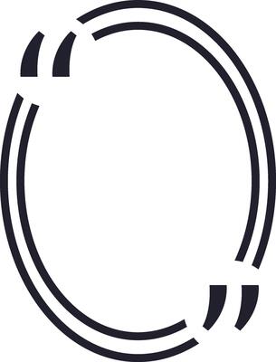 Two black lines form an oval shape with quotation marks at each end, creating a frame for text or other design elements, suggesting ongoing conversation or dialogue